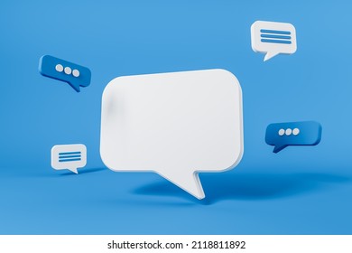 Blank weiße Nachricht, Benachrichtigung, Sprechblase mit Kopienraum. Digitale Kommunikation und Chat. Konzept des sozialen Netzwerks. 3D-Rendering