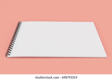 Blank White Notebook With Black Spiral Bound On Red Background. Business Or Education Mockup. 3D Rendering Illustration