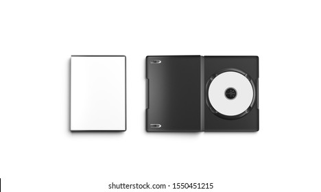 Blank White Opened And Closed Dvd Disk Case Mockup, Top View, 3d Rendering. 