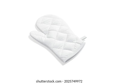 Blank White Oven Mitt Mockup Front, Side View, 3d Rendering. Empty Neoprene Hot Pad For Furnace Culinary Mock Up, Isolated. Clear Safety Hand Quilted Heater For Protective Template.