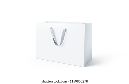 Blank White Paper Bag With Silk Handle Mock Up, Isolated, 3d Rendering. Beautiful Craft Plastic Package Mockup. Empty Gift Carry Pack Template. Shopping Packet Mock-up.