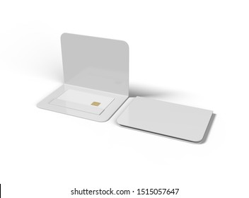 Blank White Paper Booklet Holder For Credit Card, Debit Card And Gift Card Mock Up Template Isolated On White Background, 3d Illustration.