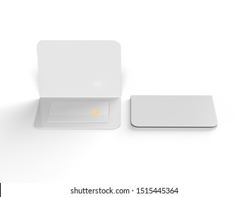 Blank White Paper Booklet Holder For Credit Card, Debit Card And Gift Card Mock Up Template Isolated On White Background, 3d Illustration.