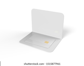 Blank White Paper Booklet Holder For Credit Card, Debit Card And Gift Card Mock Up Template Isolated On White Background, 3d Illustration.