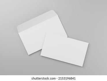 Blank White Paper Envelope Mockup On Grey Background, 3D Rendering