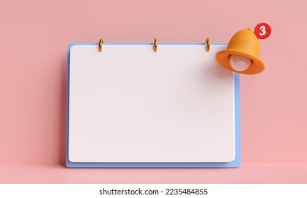 Blank white paper with notification bell. with copy and business design, appointments, reminders, planning, agenda, meetings, seminars. 3D render illustration. - Powered by Shutterstock