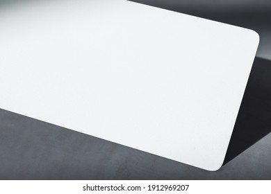 Blank White Paper Texture Card At Abstract Grey Background. Modern Decoration Concept. Mockup. 3D Rendering.