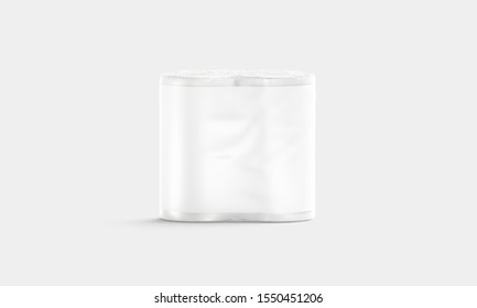 Blank White Paper Towel Pack With Label Mockup, Front View, 3d Rendering. Empty Hygienic Toilet Roll Mock Up On Gray Background. 