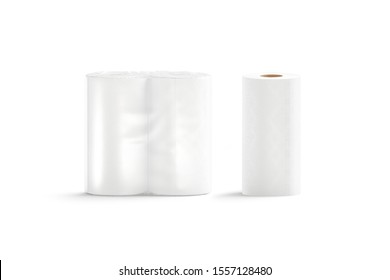 Blank White Paper Towel Transparent Pack Mock Up Stand, Isolated, 3d Rendering. Empty Single Napkin With Bumph Package Mockup, Front View. Clear Porous Absorbent For Cleasne Mokcup Template.