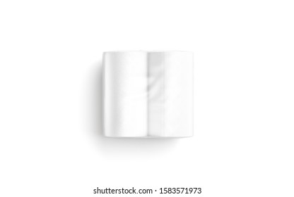 Blank White Paper Towel Transparent Pack Mockup Lying, Top View, 3d Rendering. Empty Cleanse Napkin In Cellophane Package Mock Up, Isolated. Clear Hand Porous Absorbent Mokcup Template.