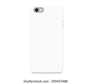 Blank White Phone Case Mock Up Stand Isolated. Empty Smart Phone Cover Mockup Ready For Logo, Texture Print Presentation. Cellphone Protector Cover Concept. Smartphone Casing Design. Plastic Container