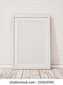 Blank White Picture Frame On The Wall And The Floor