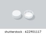 Blank white plastic bottle caps mockup set isolated, front and back side view, 3d rendering. Empty mineral water or fizzy pop lids mock ups.