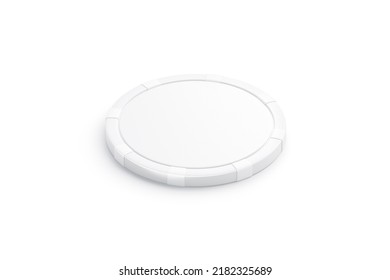 Blank White Plastic Round Chip Mockup, Side View, 3d Rendering. Empty Currency Coin For Board Games Or Casino Mock Up, Isolated. Clear Finance Badge For Parlay Or Poker Victory Template.