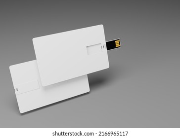 Blank White Plastic Wafer Usb Card Design Mockup, 3d Rendering. Visiting A Flash Drive Business Card Mock Up. Disc Gift Presentation.