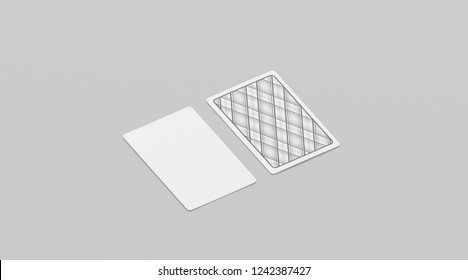 Blank White Playing Cards Mock Up, Isolated, 3d Rendering. Empty Game Card Mockup On Deck Side View. 