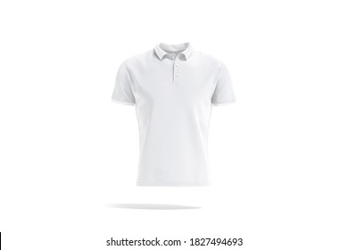 Blank White Polo Shirt Mockup, Front View, 3d Rendering. Empty Casual Poloshirt With Button And Collar Mock Up, Isolated. Clear Football Or Golf Classic Outfit For Logotype Template.