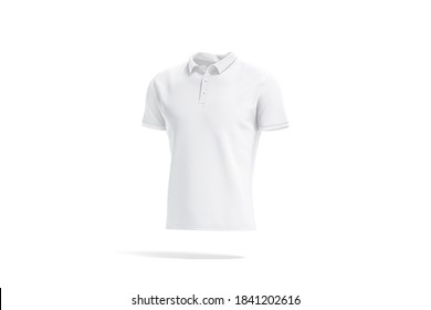 Blank White Polo Shirt Mockup, Side View, 3d Rendering. Empty Male Cotton Clothe For Golf Uniform Mock Up, Isolated. Clear Label Tee-shirt Or Poloshirt With Collar Template.