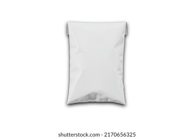 Blank white Postal package, shipping plastic bag, parcel mockup isolated on white background. 3d rendering.