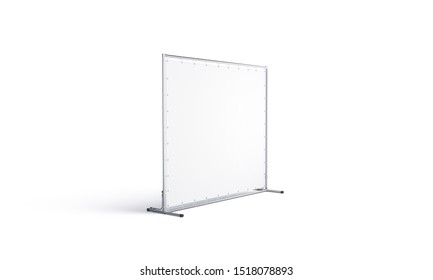 Blank White Press Wall Mock Up, Isolated, Side View, 3d Rendering. Empty Presentation Stand For Promotion Mockup. Clear Step And Repeat Banner For Logotype Print Template.