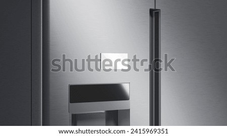 Blank white rectangle magnet on fridge mockup, side view, 3d rendering. Empty magnetized rubber sign attached on refrigerator background mock up. Clear hanging memory icon template. 3D Illustration