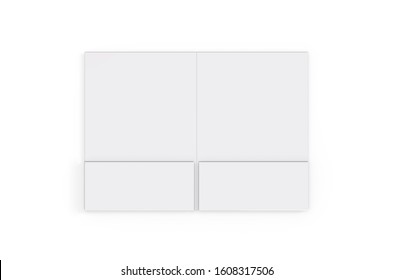 Blank White Reinforced Pocket Folders On Isolated White Background, Mock Up Template For Design Presentation. 3d Illustration