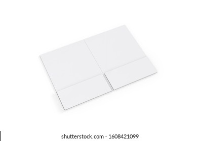 Blank White Reinforced Pocket Folders On Isolated White Background, Mock Up Template For Design Presentation. 3d Illustration