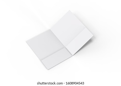 Blank White Reinforced Pocket Folders On Isolated White Background, Mock Up Template For Design Presentation. 3d Illustration