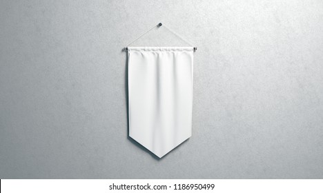 Blank White Rhombus Pennant Mockup, Wall Mounted, 3d Rendering. Empty Flag Mock Up, Isolated On Surface. Clear Hanging Penant, Front View. Promotion Pennon Tempalate.