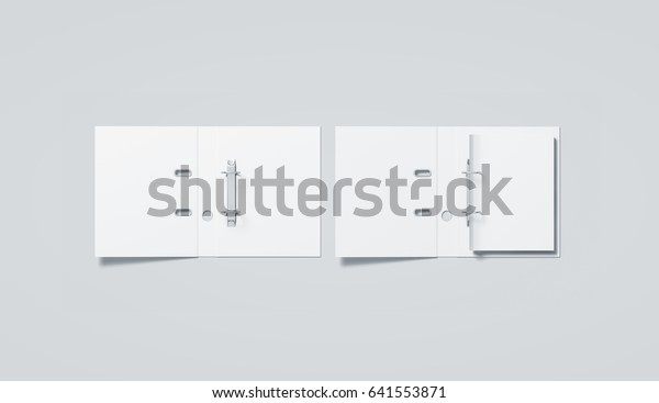 Blank white ring binder folder mock up top view,\
3d rendering. Self-binder mockup with stack of a4 paper. Office\
supply cardboard folder branding presentation. Desk lever arch file\
cover.