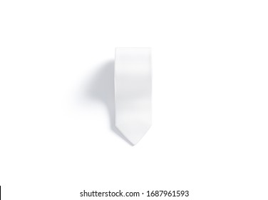 Blank White Rolled Neck Tie Mockup, Top View, 3d Rendering. Empty Silk Formalwear For Official Ceremony Mock Up, Isolated. Clrar Men Casual Neckwear For Business Clothes Mokcup Template.