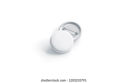 Blank White Round Badge Stack Mockup, Front View, Isolated, 3d Rendering. Empty Plastic Button Mock Up. Clear Circular Pin Template. Pile Of Company Label Emblem.