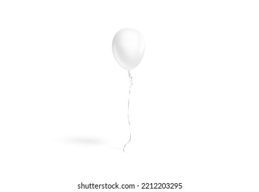 Blank White Round Balloon Flying Mockup, Front View, 3d Rendering. Empty Decorative Levitate Foil Ballon For Party Mock Up, Isolated. Clear Mylar Helium Or Air Bubble For Birthday Or. 3D Illustration