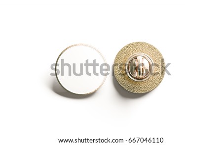 Blank white round gold lapel badge mock up, front and back side view, 3d rendering. Empty hard enamel pin mockup. Metal clasp-pin design template. Expensive curcular brooch for logo presentation ストックフォト © 