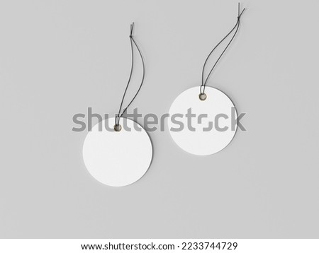 Blank white round label mockup, clothing tag, 3d rendering, 3d modeling