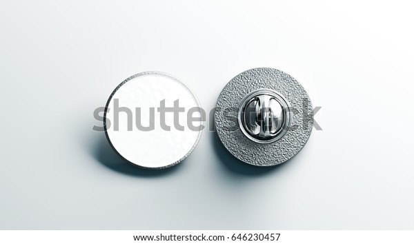 Blank white round silver lapel badge mock\
up, front and back side view, 3d rendering. Empty hard enamel pin\
mockup. Metal clasp-pin design template. Expensive curcular brooch\
for logo\
presentation