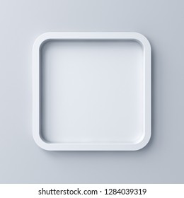 Blank White Rounded Square Frame Or Empty White Button Isolated On Grey Wall Background With Shadow 3D Rendering