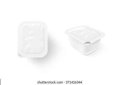 Blank White Sauce Box Mock Up Stand Isolated. Sause Clear Jar Mockup, 2 Sides. Sour Cream Empty Box Design Presentation. Butter Packaging. Jam Bank Template. Pudding Box Pack. Butter Plastic Package.