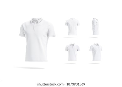 Blank White  Shirt Mockup, Different Views, 3d Rendering. Empty Casual Fabric Poloshirt For Fashion Outfit Mock Up, Isolated. Clear Casual Or Sport T-shirt Outfit Template.