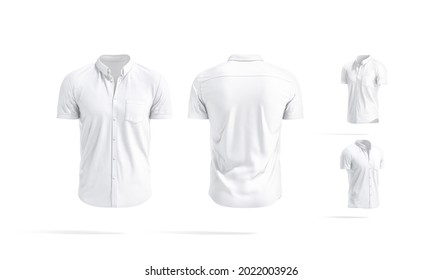 Blank White Short Sleeve Button Down Shirt Mockup, Different Views, 3d Rendering. Empty Cotton Slim Undervest With Short Sleeve Mock Up, Isolated. Clear Men Jersey Tank Top Template.