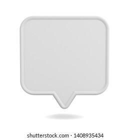 Blank White Speech Bubble Pin Isolated On White Background With Shadow 3D Rendering