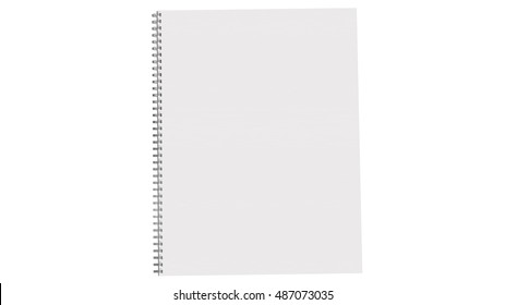 Blank White Spiral Bound Paper Drawing Pad With Shadow Isolated On White - 3d Rendering