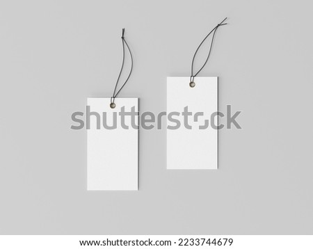 Blank white square label mockup, clothing tag, 3d rendering, 3d modeling