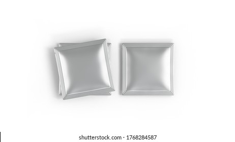 Blank white square sachet packaging mockup, isolated, 3d rendering.