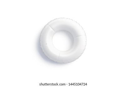 Blank White Swim Ring Mock Up Isolated, Top View, 3d Rendering. Empty Sport Floaty Circle Mockup For Swimmin. Clear Rubber Saver And Preserver Mokcup For Water Template.