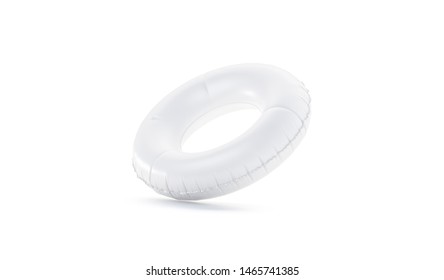 Blank white swim ring no gravity mockup isolated, 3d rendering. Empty safety circle mock up. Clear inflatable round aid for pool or aquapark template.