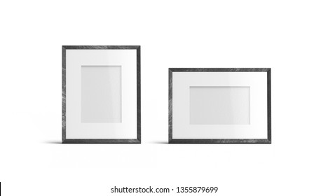 Blank White Table Photo Frame Vertical And Horizontal Mockup, Isolated, 3d Rendering. Empty Past Photography Mock Up, Front View. Clear Wood Decor For Portrait Template.