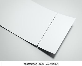 Blank White Tear-off Ticket Isolated On Gray Background. 3d Rendering