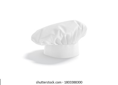 Blank White Toque Chef Hat Mock Up Stand, Side View, 3d Rendering. Empty Protective Chief-cooker Headdress Mockup, Isolated. Clear Professional Workwear For French Culinary Template.