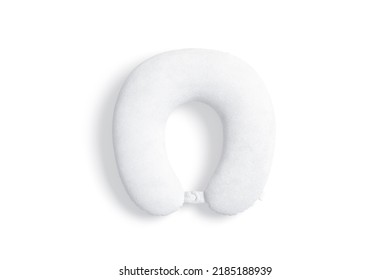 Blank White Travel Pillow Mock Up, Top View, 3d Rendering. Empty Traveling Decorative Pad For Airplane Trip Mockup, Isolated. Clear Fluffy Or Fabric Headboard For Cervical Comfort. 3D Illustration